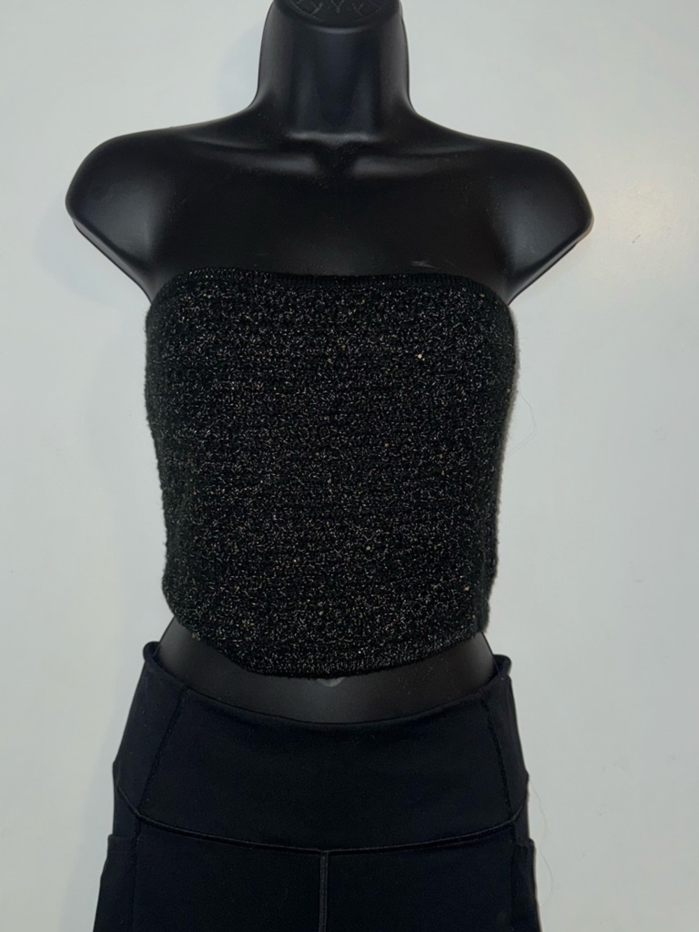 Express Sweater Knit Strapless Top Black & Gold Glitter